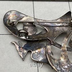 Vintage Flying Bird Amethyst Sterling Silver Pin Brooch