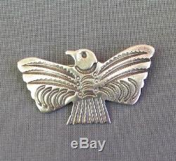 Vintage Fred Harvey Era Silver Hand Stamped Bird Thunderbird Brooch Pin