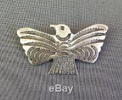 Vintage Fred Harvey Era Silver Hand Stamped Bird Thunderbird Brooch Pin