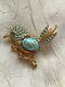 Vintage French Auriege Designer Brooch Blue Bird On A Branch, Turquoise Stone