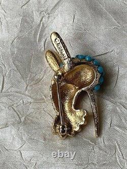 Vintage French Designer Brooch D'ORLAN Humming bird with Turquoise Cabochons