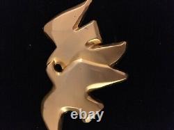 Vintage French Nina Ricci Gold Plated L'Air du Temps Double Doves Bird Brooch