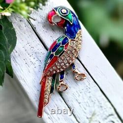 Vintage Giovanni Parrot Brooch Enamel, Rhinestone Avian Masterpiece