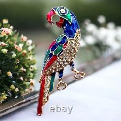 Vintage Giovanni Parrot Brooch Enamel, Rhinestone Avian Masterpiece