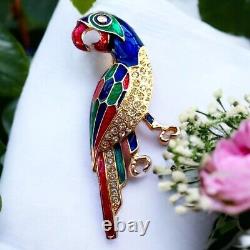 Vintage Giovanni Parrot Brooch Enamel, Rhinestone Avian Masterpiece