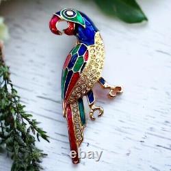 Vintage Giovanni Parrot Brooch Enamel, Rhinestone Avian Masterpiece