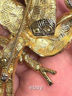 Vintage Givenchy Bird Brooch Gold Rhinestone Pin 3 7/8