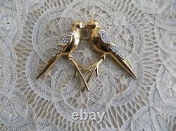 Vintage Givenchy Gold tone Two birds Brooch with rhinestones