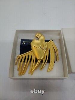 Vintage Givenchy Paris Large Goldtone Metal Bird Pin Macaw Parrot Brooch 3.25 In
