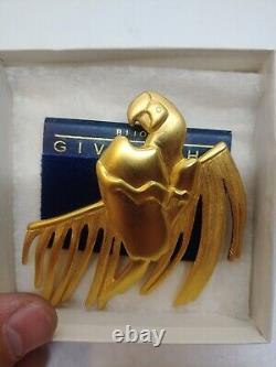 Vintage Givenchy Paris Large Goldtone Metal Bird Pin Macaw Parrot Brooch 3.25 In