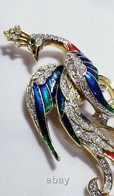 Vintage Gold Attwood and Sawyer A&S Bird of Paradise Peacock Enamel Brooch Pin