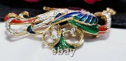Vintage Gold Attwood and Sawyer A&S Bird of Paradise Peacock Enamel Brooch Pin