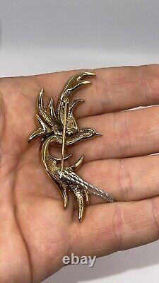 Vintage Gold Attwood and Sawyer A&S Collection Bird Paradise Enamel Brooch/Pin