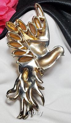 Vintage Gold Bird Of Paradise Rhinestone Brooch Pin