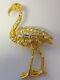 Vintage Gold Tone Clear Rhinestone Exotic African Flamingo Bird Pin Brooch Rare