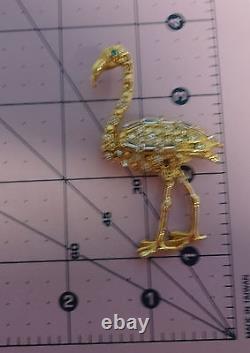 Vintage Gold Tone Clear Rhinestone Exotic African Flamingo Bird Pin Brooch RARE