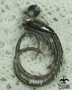 Vintage Guatemala Sterling Silver Quetzal Bird with Long Tail Feathers Brooch Pin