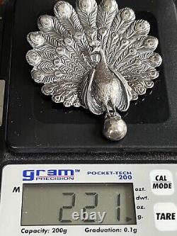 Vintage Guglielmo CINI Peacock 3 Dimensional Sterling Silver 925 Pin 2.75