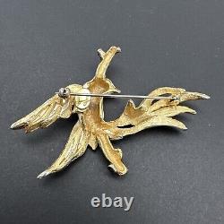 Vintage HATTIE CARNEGIE Bird On Branch Enamel Rhinestone Figural Brooch Pin J100