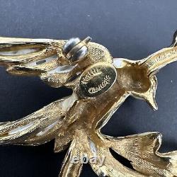 Vintage HATTIE CARNEGIE Bird On Branch Enamel Rhinestone Figural Brooch Pin J100