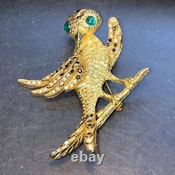Vintage HTF HATTIE CARNEGIE Bird On A Branch Rhinestone Figural Brooch Pin