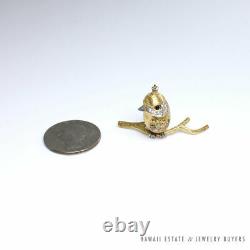 Vintage Hand Engraved Florentine Diamond Onyx 18k Chickadee Bird Brooch Pin