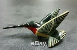 Vintage Hand Painted Hummingbird Carved Wood Pin Brooch Wooden Bird