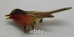 Vintage Handmade Painted Wood TAKAHASHI style Robin bird pin brooch