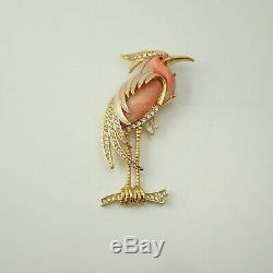 Vintage Hattie Carnegie Heron Crane Egret Bird Faux Coral Pin Brooch