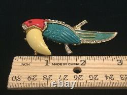 Vintage Hattie Carnegie Toucan Bird Rhinestone Crystal Lucite Enamel Pin 3 F34