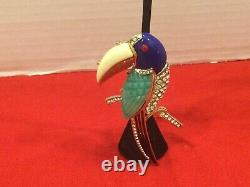Vintage Hattie Carnegie Toucan Bird Rhinestone Red Blue Lucite Enamel Pin D79