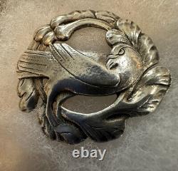 Vintage Heavy Arts & Crafts Georg Jensen Style Sterling Silver Dove Brooch