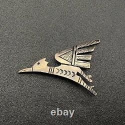 Vintage Hopi Victor Coochwytewa Sterling Silver Hand Stamped Bird Pin Brooch