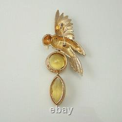 Vintage Hutton Wilkinson Pave Green Gold Crystal Dangle Bird Pin Brooch