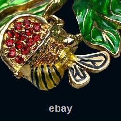 Vintage Hutton Wilkinson Rare Crystal Gold Humming Bird Wasp Pomegranate Brooch