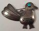 Vintage Indian Sterling Silver Bird Turquoise Stampwork Pin Brooch