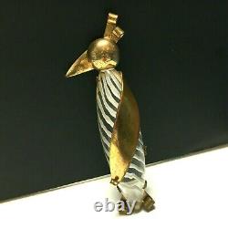 Vintage JELLY BELLY PENGUIN BROOCH Pin Gold PL Brass Bird Figural 1940's H327i