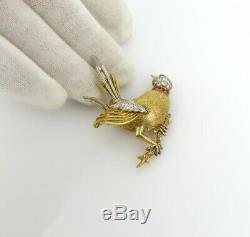 Vintage J. GJLRY 1.80ct Diamond 0.30ct Ruby 14K White & Yellow Gold Bird Brooch