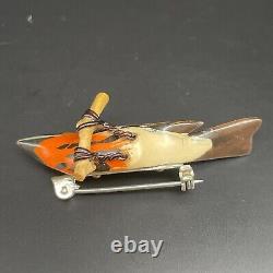 Vintage Japanese Takahashi Bird Pin Brooch Hand Carved & Painted
