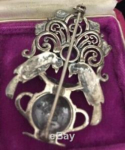 Vintage Jewellery Beautiful Sterling Silver & Amethyst Birds Signed Brooch