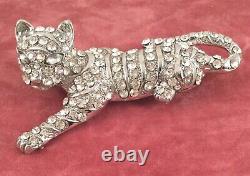 Vintage Jewellery Leopard Tiger Panther Silver Brooch Pin Antique Deco Jewelry