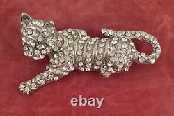 Vintage Jewellery Leopard Tiger Panther Silver Brooch Pin Antique Deco Jewelry