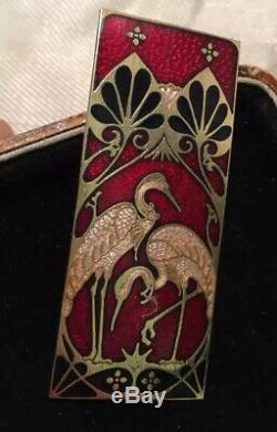 Vintage Jewellery Stunning Signed Enamel Art Nouveau stoke birds brooch
