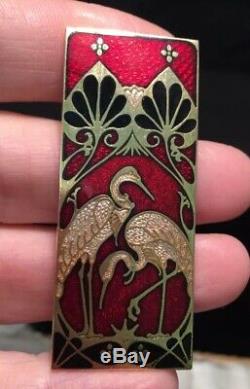 Vintage Jewellery Stunning Signed Enamel Art Nouveau stoke birds brooch