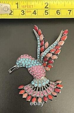 Vintage Joan Rivers Rhinestone Hummingbird Brooch Pin Signed Estate Jewelry