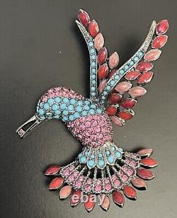 Vintage Joan Rivers Rhinestone Hummingbird Brooch Pin Signed Estate Jewelry