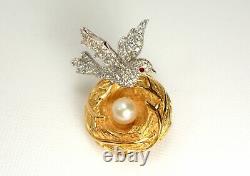 Vintage Jomaz Pearl Pave Crystal Bird Egg in the Nest Brooch Pin Jomaz and Mazer