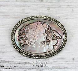 Vintage Judith Jack Sterling Silver 925 Carved Cameo Lady Bird Abalone Brooch