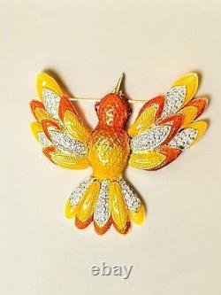 Vintage Judith Leiber 18k Gold Plated Enamel Flying Bird Pin Brooch