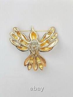 Vintage Judith Leiber 18k Gold Plated Enamel Flying Bird Pin Brooch